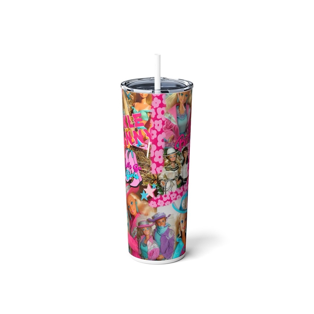 🎀RARE BARBIE Barbie Western Collage 20 oz Skinny Tumbler, Barbie Gift 🎀 - Picture 3 of 7